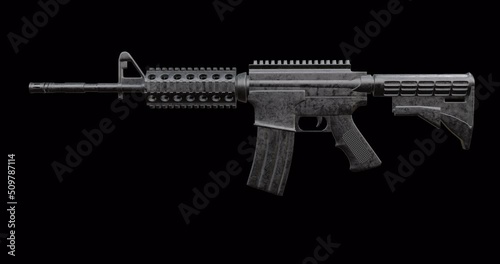 3d render of isolated assault rifle M4 carbine with transparent background in mov format.	 photo