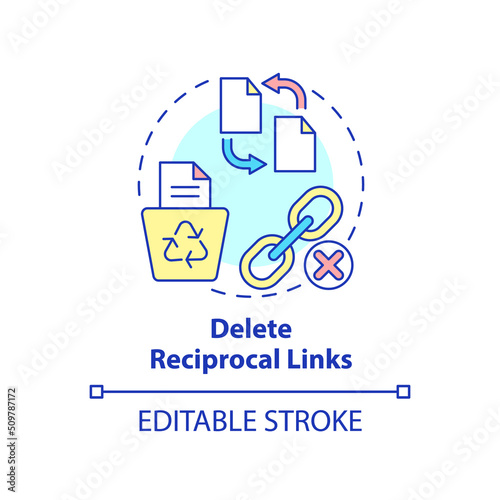 Delete reciprocal links concept icon. Search engine optimization principle abstract idea thin line illustration. Isolated outline drawing. Editable stroke. Arial, Myriad Pro-Bold fonts used