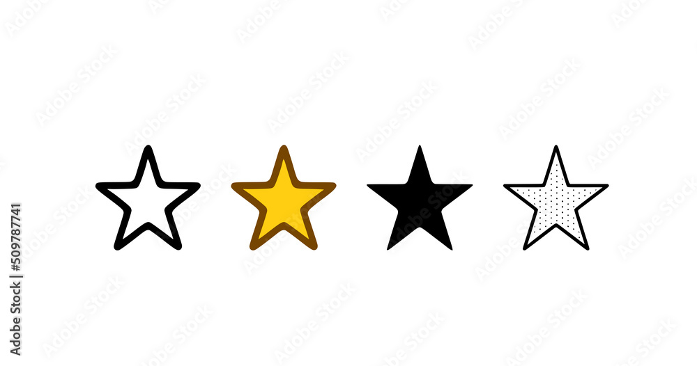 Fototapeta premium Star icon set in different styles. Favorite or rating vector illustration isolated on white background.