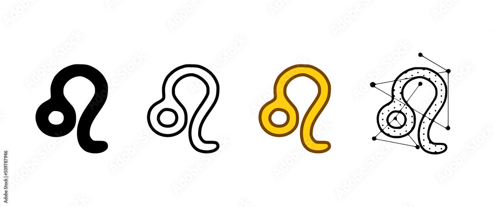 Leo zodiac sign vector illustration in different styles isolated on white background. Leo zodiac sign vector illustration in different styles isolated on white background.
