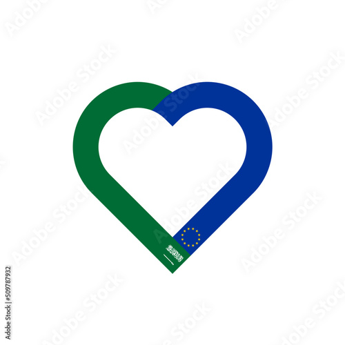 unity concept. heart ribbon icon of saudi arabia and european union flags. vector illustration isolated on white background