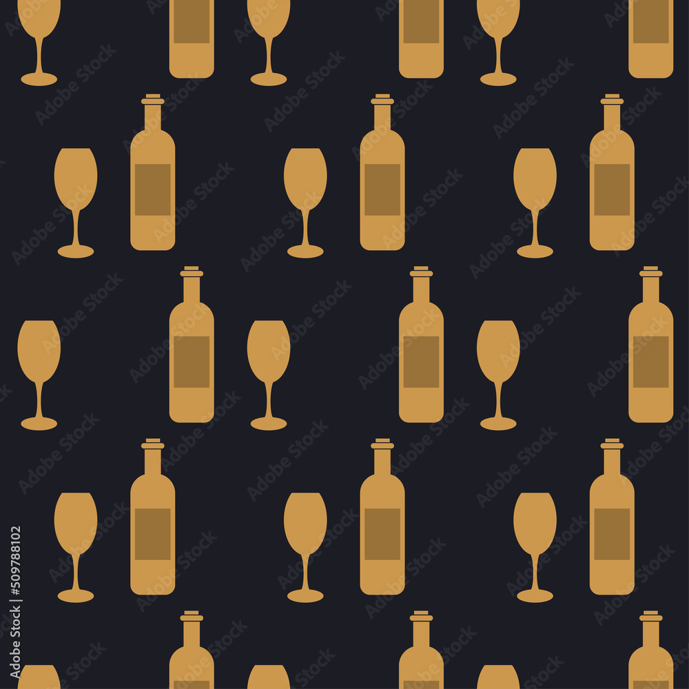 Glass of wine seamless pattern in art deco style. Alcohol drink glasses and bottle in style of the 1920s-1930s. Vintage design for print on wrapping paper, wallpaper, fabric. Vector illustration Glass of wine seamless pattern in art deco style. Alcohol drink glasses and bottle in style of the 1920s-1930s. Vintage design for print on wrapping paper, wallpaper, fabric. Vector illustration