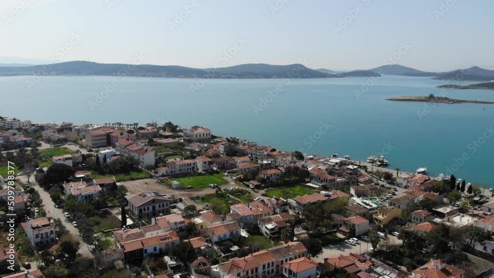 CUNDA ISLAND (Alibey Island) aerial view with drone. Ayvalik, Balikesir, Turkey CUNDA ISLAND (Alibey Island) aerial view with drone. Ayvalik, Balikesir, Turkey