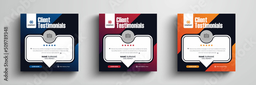 Modern and minimalist client testimonials social media post design with gradient color. Customer service feedback review social media post with color variation template.