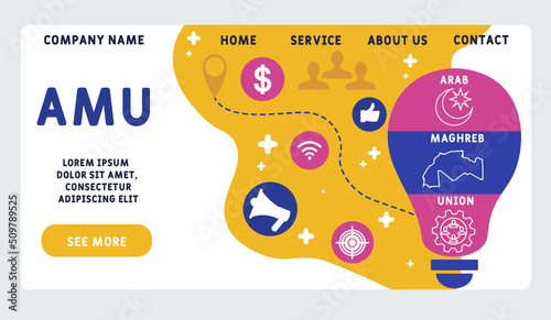 AMU - Arab Maghreb Union acronym. business concept background. vector illustration concept with keywords and icons. lettering illustration with icons for web banner, flyer, landing pag