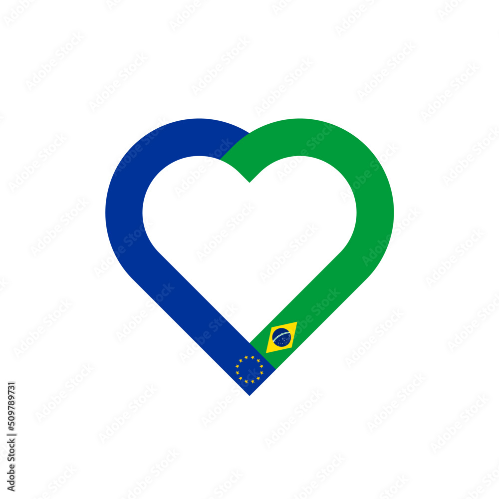 unity concept. heart ribbon icon of european union and brazil flags. vector illustration isolated on white background