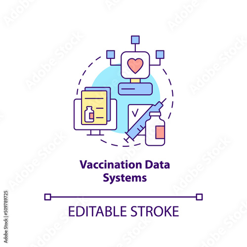 Vaccination data systems concept icon. Preparing health system for pandemic times abstract idea thin line illustration. Isolated outline drawing. Editable stroke. Arial, Myriad Pro-Bold fonts used