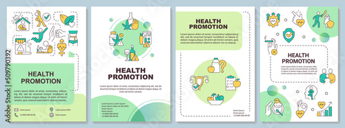 Supportive environments for health green brochure template. Leaflet design with linear icons. Editable 4 vector layouts for presentation, annual reports. Arial-Bold, Myriad Pro-Regular fonts used