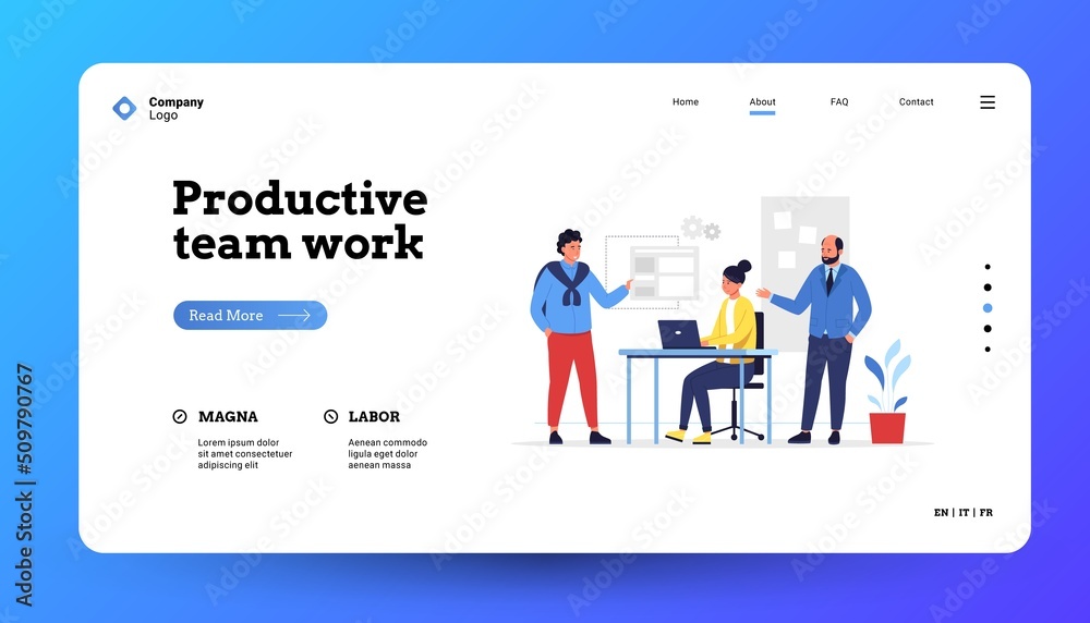 Teamwork landing page. Business team of office characters working together, technology start up and creative work concept. Vector web site template Teamwork landing page. Business team of office characters working together, technology start up and creative work concept. Vector web site template