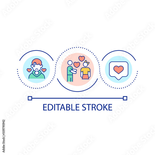 Teen first love loop concept icon. Sweating in tense situations. Teenage relationship abstract idea thin line illustration. Hormonal changes. Isolated outline drawing. Editable stroke. Arial font used
