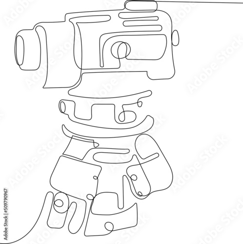 Surveyor with a tripod icon. Geodesic tripod. Linear illustration. Vector illustration