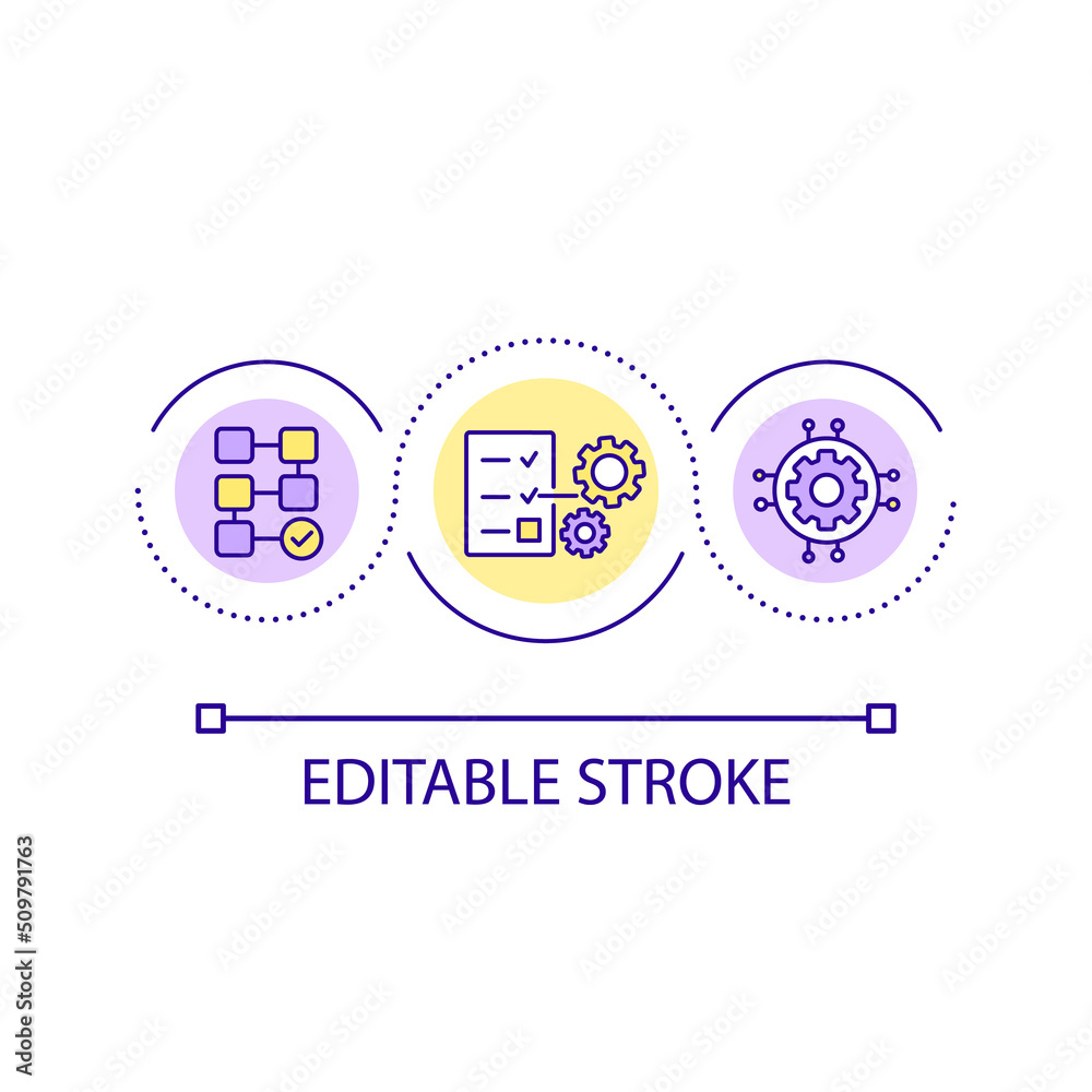 Services integration loop concept icon. Complex and compound system. Processing and operating abstract idea thin line illustration. Isolated outline drawing. Editable stroke. Arial font used Services integration loop concept icon. Complex and compound system. Processing and operating abstract idea thin line illustration. Isolated outline drawing. Editable stroke. Arial font used