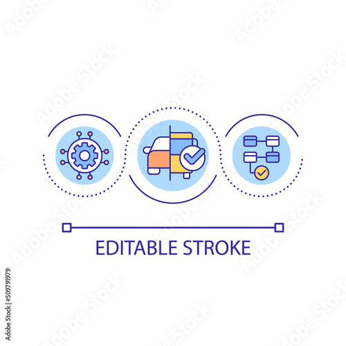 Mobility services functioning loop concept icon. Quality and accessibility. Maas introduction component abstract idea thin line illustration. Isolated outline drawing. Editable stroke. Arial font used