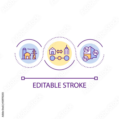 Suburban transport infrastructure loop concept icon. Uptown commuting. Building mobility abstract idea thin line illustration. Isolated outline drawing. Editable stroke. Arial font used