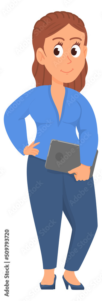 Corporate female character. Cartoon woman in formal clothes