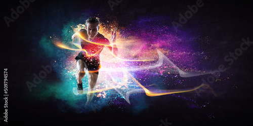 Man in sportwear running . Mixed media © Sergey Nivens