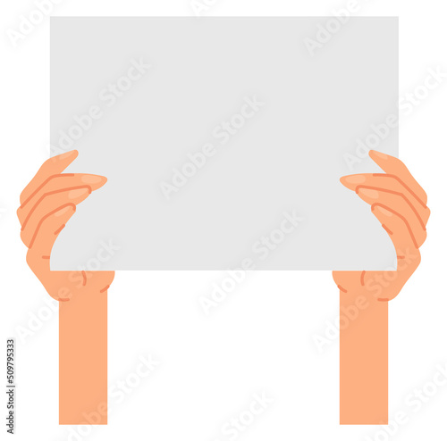 Protest banner template in human hands. White placard
