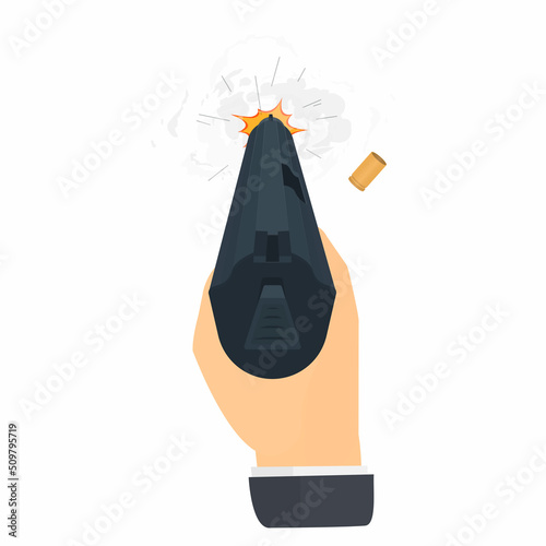 Pistol shooting. Killer with a weapon, vector illustration