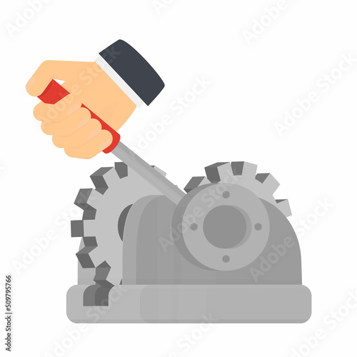 Mechanical lever. Hand switches control, mechanism, vector illustration
