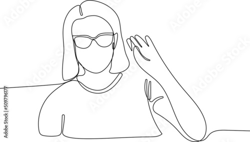 vector portrait of an older woman in one line with color spots on the background. Vector illustration
