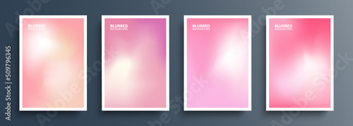 Set of pink blurred backgrounds with modern abstract soft pink color gradient patterns. Templates collection for brochures, posters, banners, flyers and cards. Vector illustration.