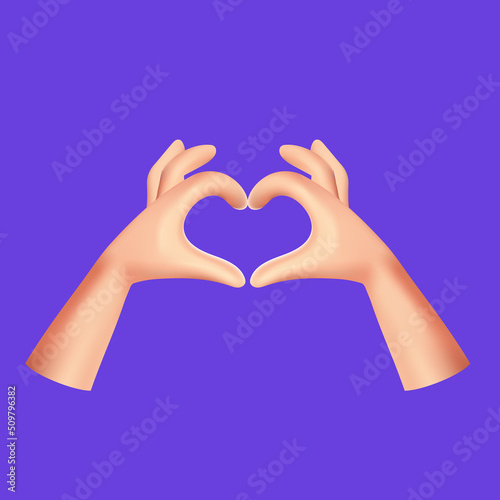 Vector 3d Heart and love hand gesture symbol. Cartoon element for design. Social media and feedback realistic illustration concept.