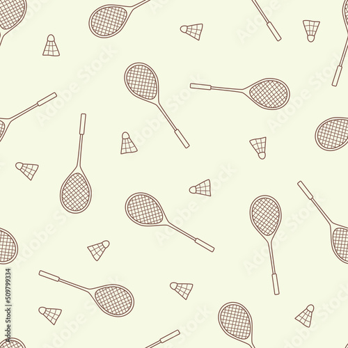Badminton play seamless pattern. Vector background racket and shuttlecock.