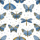 Floral seamless pattern with butterflies, hand drawn elements, vector design
