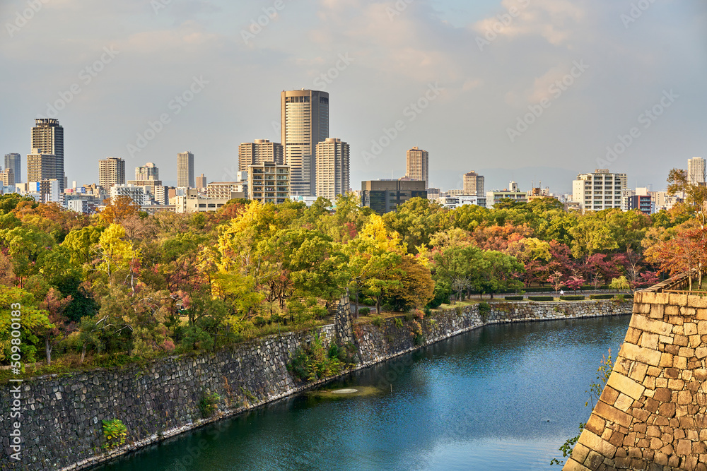 Osaka Castle Park at Autumn Sunset