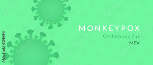 Monkeypox virus banner for awareness and alert against disease spread, Monkey Pox virus outbreak pandemic, pandemic from animals to humans. Medical and health concept. Monkeypox virus background