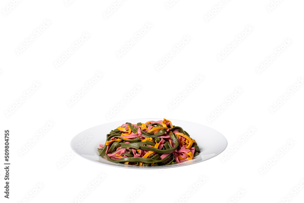 Colorful noodles on a white plate Colorful noodles on a white plate