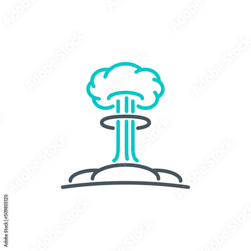 Mushroom cloud after explosion nuclear bomb single outline icon blue isolated on white. outline symbol detonation mine. design element atomic war with editable thin line stroke. pictogram armageddon