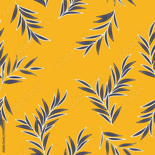 Botanical vector seamless pattern. Floral elements, branches and leaves elegance illustration. Jungle grass fashion print for fabric