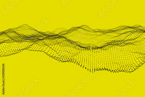 Big data technology 3d illustration. Dynamic mesh particles move randomly background design concept