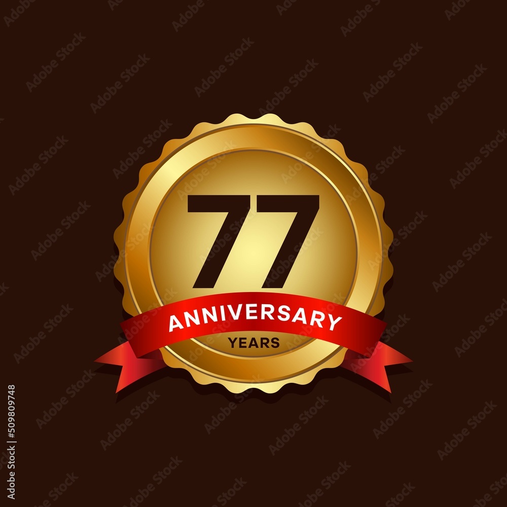 77 years anniversary logo with ribbon, golden Anniversary for booklet, leaflet, magazine, brochure poster, banner, web, invitation or greeting card. Vector illustrations. 77 years anniversary logo with ribbon, golden Anniversary for booklet, leaflet, magazine, brochure poster, banner, web, invitation or greeting card. Vector illustrations.