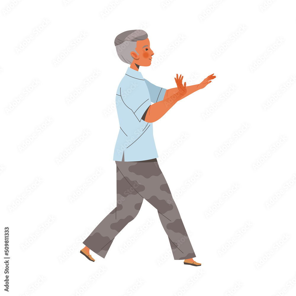 Senior Man Character Practicing Tai Chi and Qigong Exercise as Internal Chinese Martial Art Vector Illustration Senior Man Character Practicing Tai Chi and Qigong Exercise as Internal Chinese Martial Art Vector Illustration