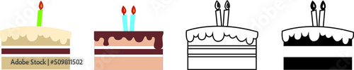 Simple and cute birthday shortcake vector icon set material