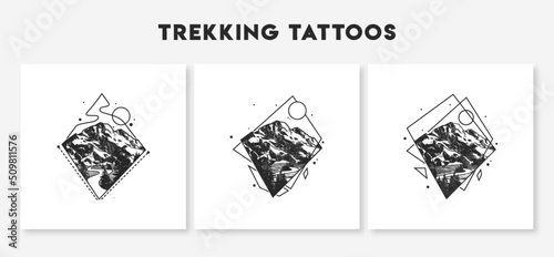 Vector Mountain and Trekking Tattoos Set