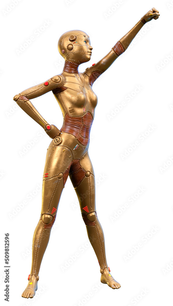 3D Rendering Female Robot on White