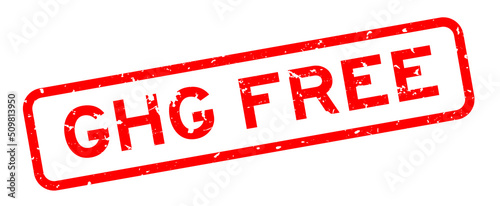 Grunge red GHG (greenhouse gas) freeword square rubber seal stamp on white background