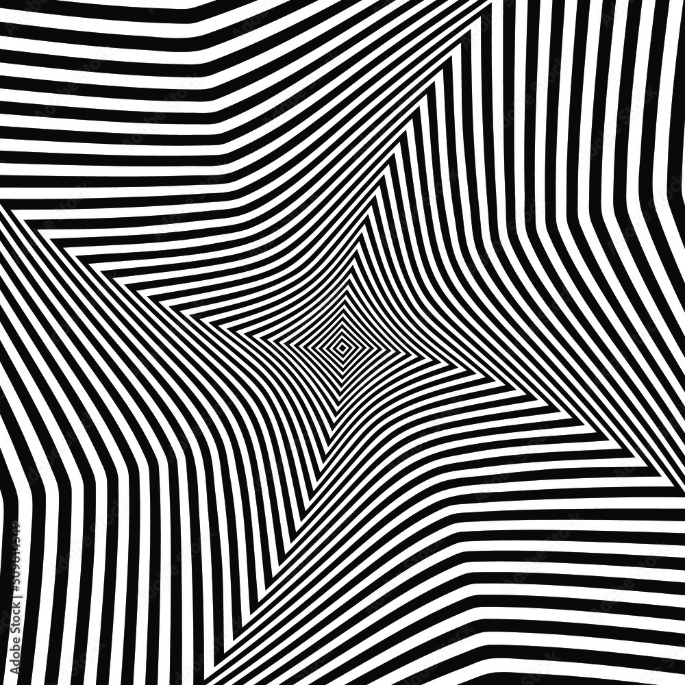Black and white optical illusion. Abstract wavy stripes pattern