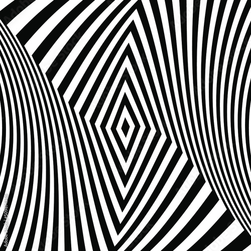 Black and white optical illusion. Abstract wavy stripes pattern