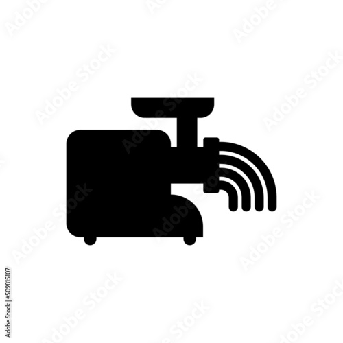 Electric meat grinder icon with forcemeat. Black silhouette. Isolated vector illustration on white background.