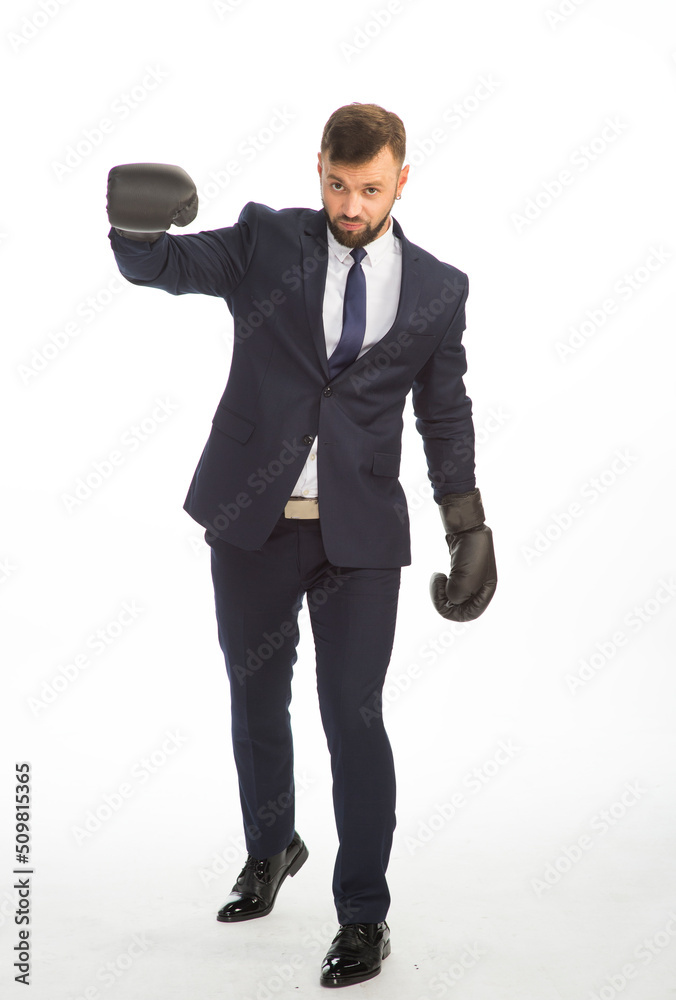 businessman in a business suit and boxing gloves posing on a white background isolated in full growth with a variety of emotions businessman in a business suit and boxing gloves posing on a white background isolated in full growth with a variety of emotions
