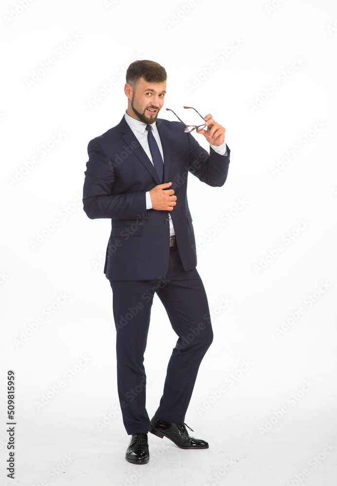 young businessman in a suit posing with different emotions on a white background in the studio isolated in full growth young businessman in a suit posing with different emotions on a white background in the studio isolated in full growth