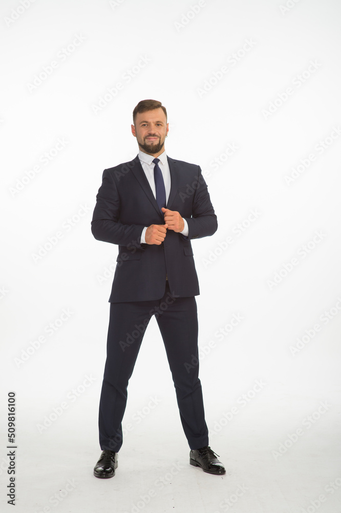 young businessman in a suit posing with different emotions on a white background in the studio isolated in full growth young businessman in a suit posing with different emotions on a white background in the studio isolated in full growth