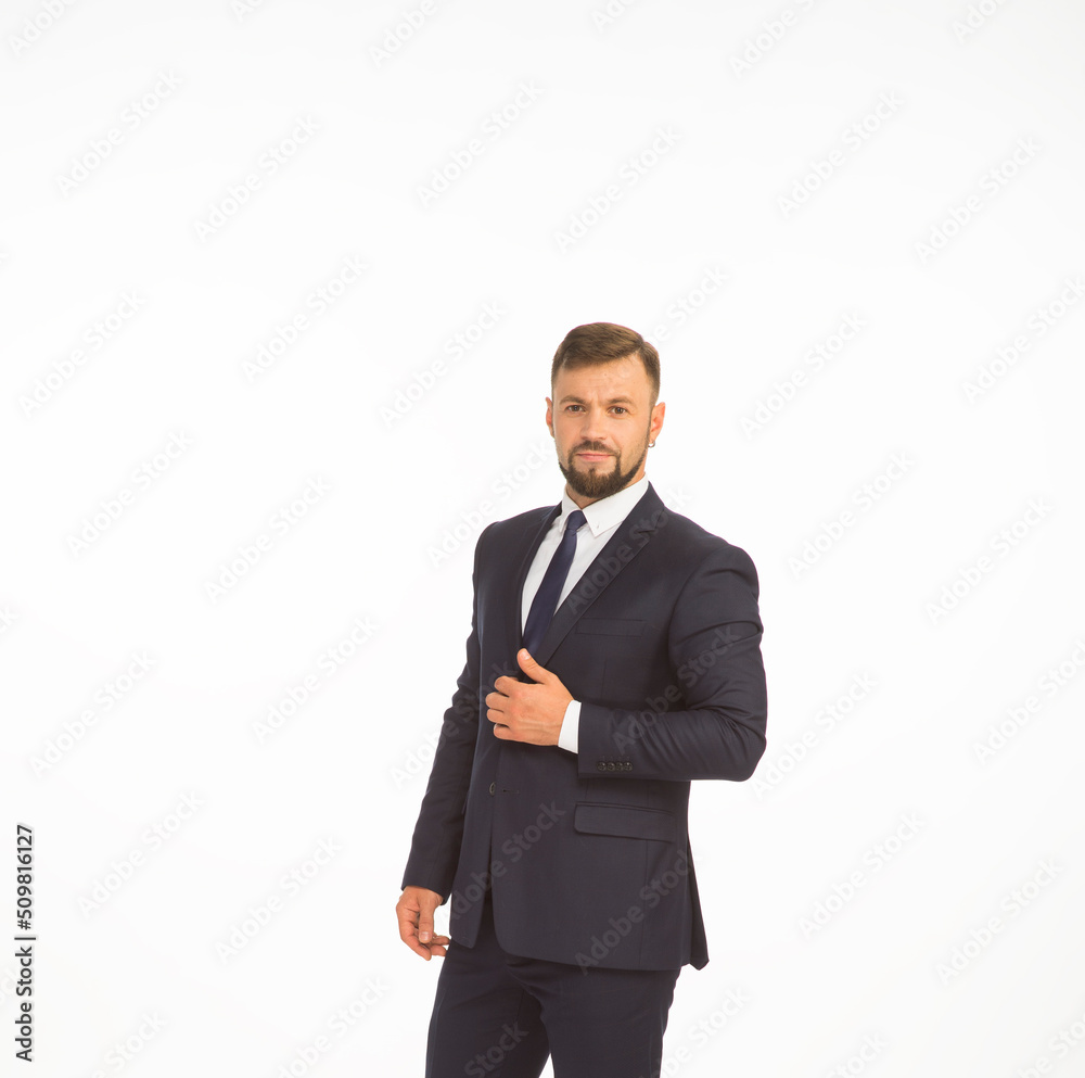 young businessman in a suit posing with different emotions on a white background in the studio isolated in full growth young businessman in a suit posing with different emotions on a white background in the studio isolated in full growth