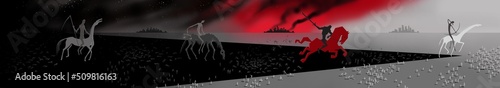 Fotografi Appearance of the Four Horsemen of the Apocalypse from Book of Revelation Famine