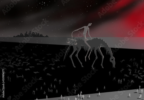 Billede på lærred Appearance of the Four Horsemen of the Apocalypse from Book of Revelation Famine