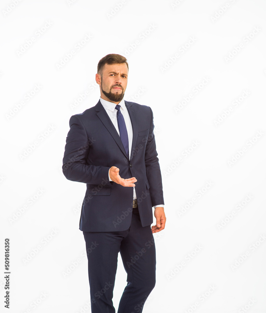 young businessman in a suit posing with different emotions on a white background in the studio isolated in full growth young businessman in a suit posing with different emotions on a white background in the studio isolated in full growth